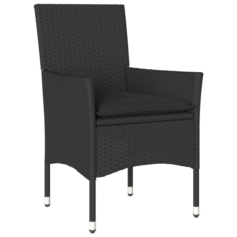 3-delige Tuinset met kussens poly rattan en acaciahout zwart
