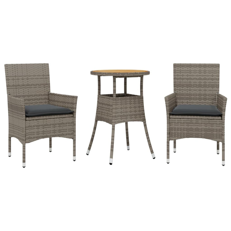 3-delige Tuinset met kussens poly rattan en acaciahout grijs