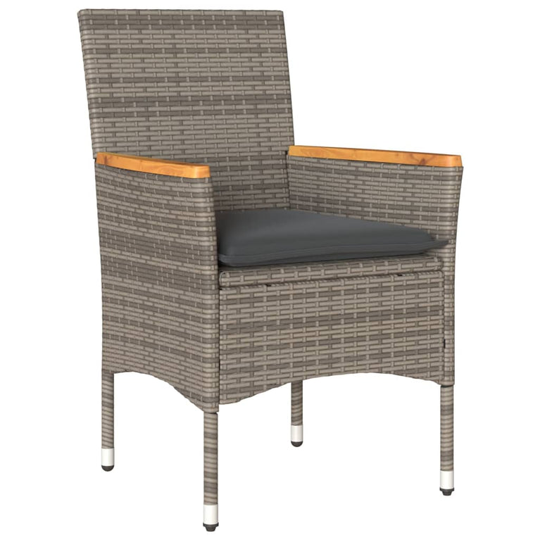 3-delige Bistroset met kussens poly rattan en glas grijs