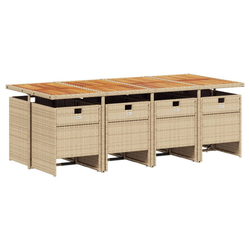 9-delige Tuinset met kussens poly rattan beige