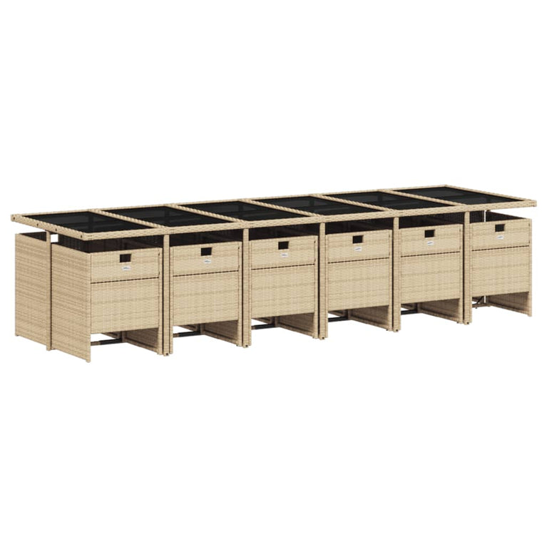 13-delige Tuinset met kussens poly rattan gemengd beige