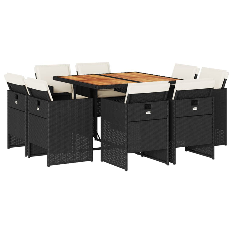 9-delige Tuinset poly rattan zwart