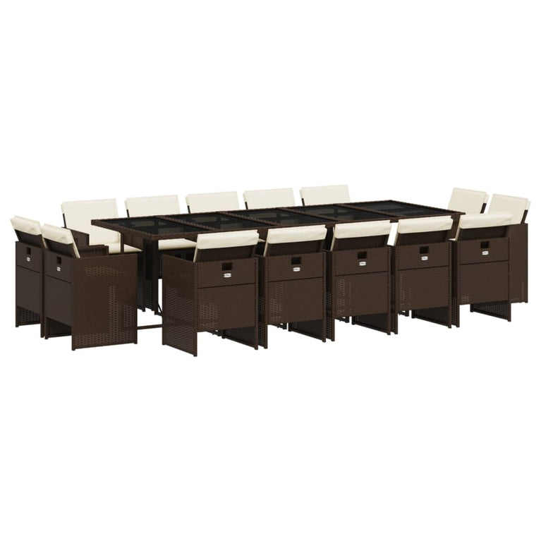 15-delige Tuinset met kussens poly rattan bruin