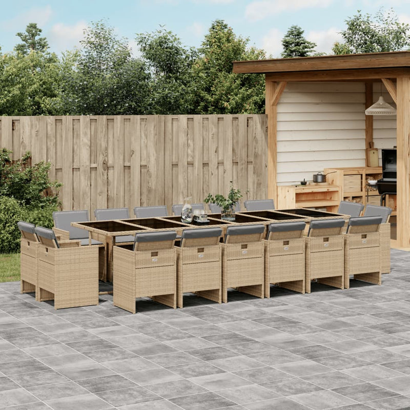 17-delige Tuinset met kussens poly rattan gemengd beige