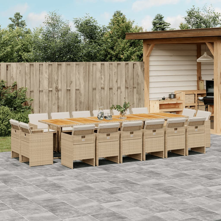 17-delige Tuinset met kussens poly rattan beige