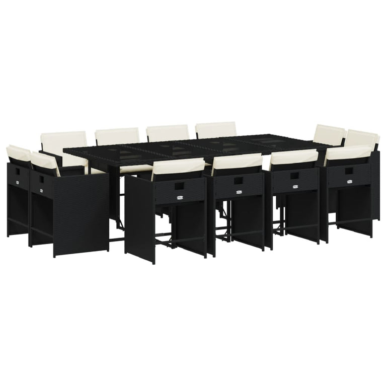 13-delige Tuinset met kussens poly rattan zwart