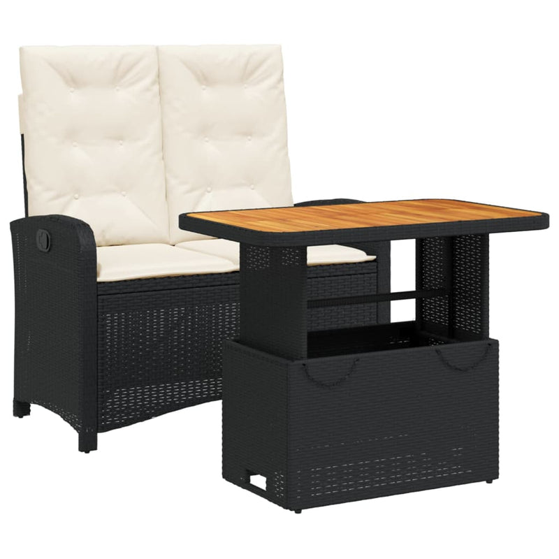 2-delige Tuinset met kussens poly rattan zwart