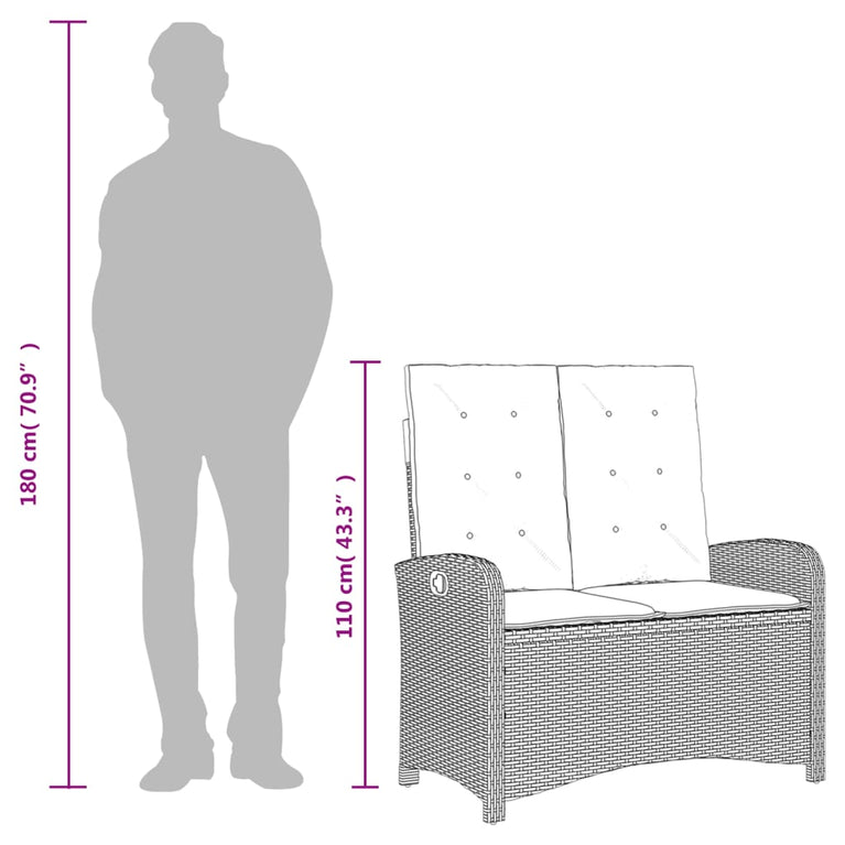 2-delige Tuinset met kussens poly rattan grijs