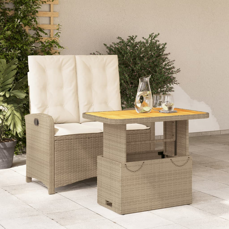 2-delige Tuinset met kussens poly rattan beige