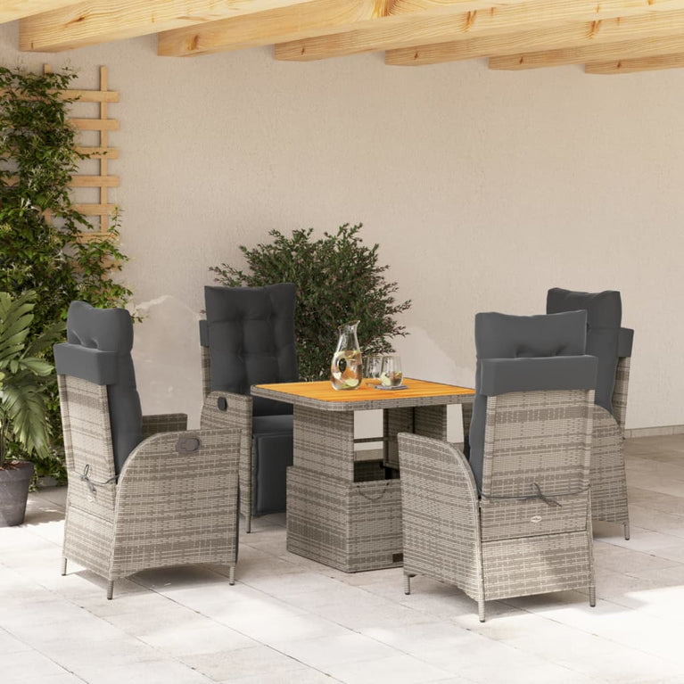 5-delige Tuinset met kussens poly rattan grijs