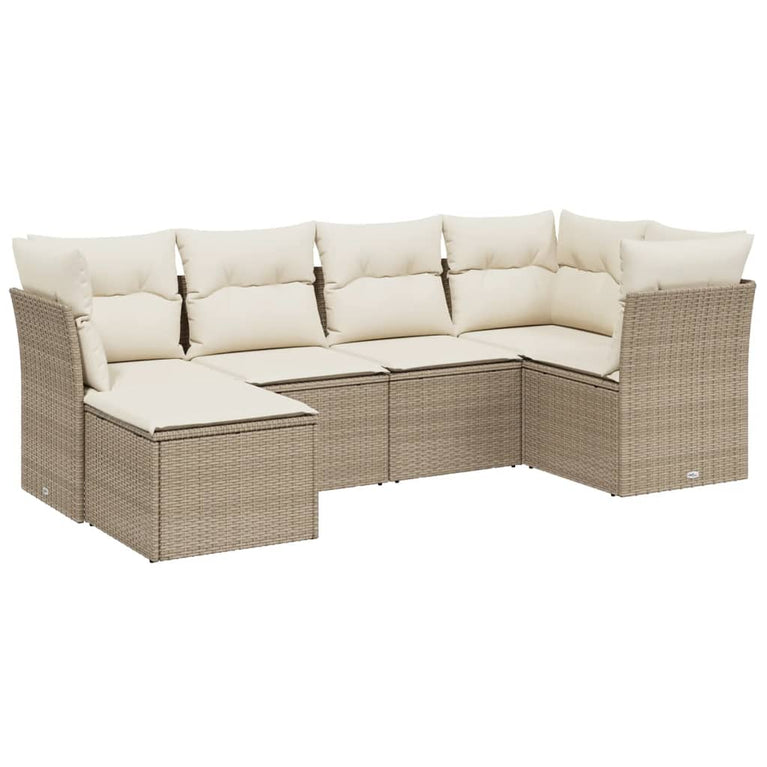 6-delige Loungeset met kussens poly rattan beige