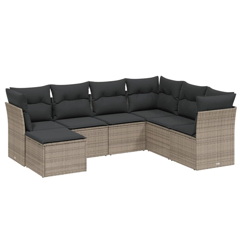 7-delige Loungeset met kussens poly rattan grijs