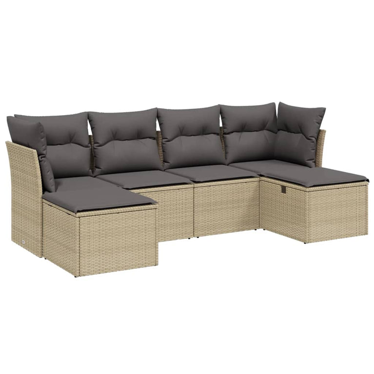 6-delige Loungeset met kussens poly rattan gemengd beige