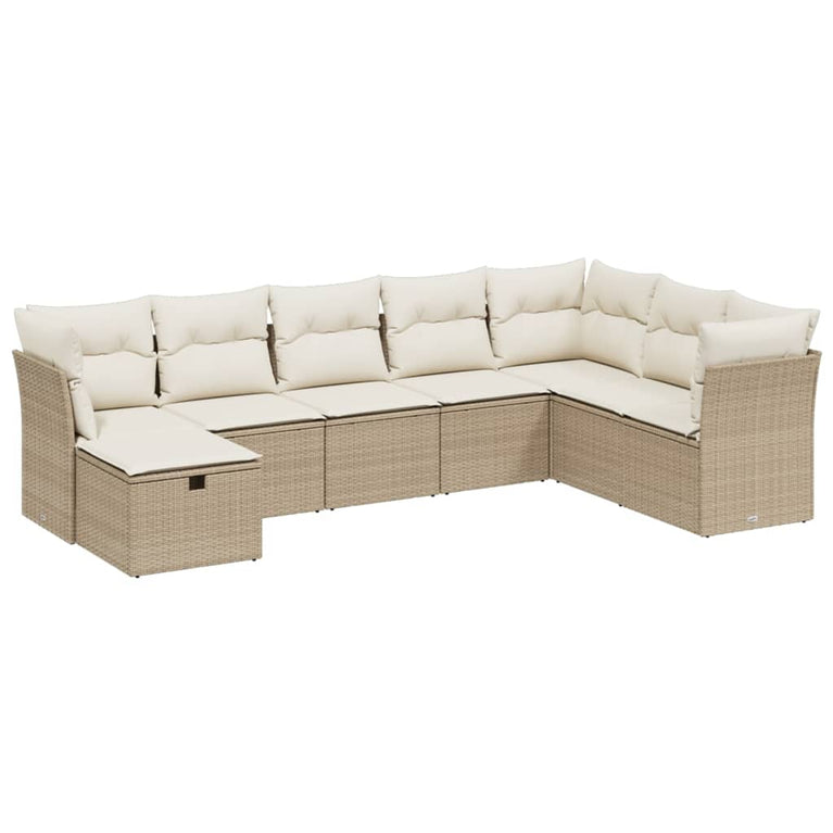 8-delige Loungeset met kussens poly rattan beige