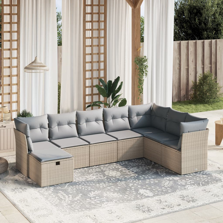 8-delige Loungeset met kussens poly rattan gemengd beige