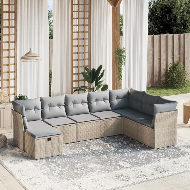 8-delige Loungeset met kussens poly rattan gemengd beige
