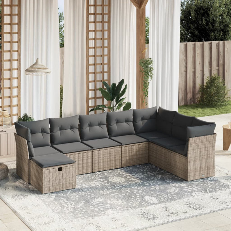 8-delige Loungeset met kussens poly rattan grijs