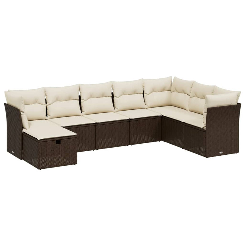 8-delige Loungeset met kussens poly rattan bruin
