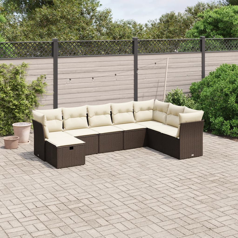 8-delige Loungeset met kussens poly rattan bruin