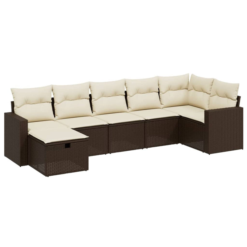 7-delige Loungeset met kussens poly rattan bruin
