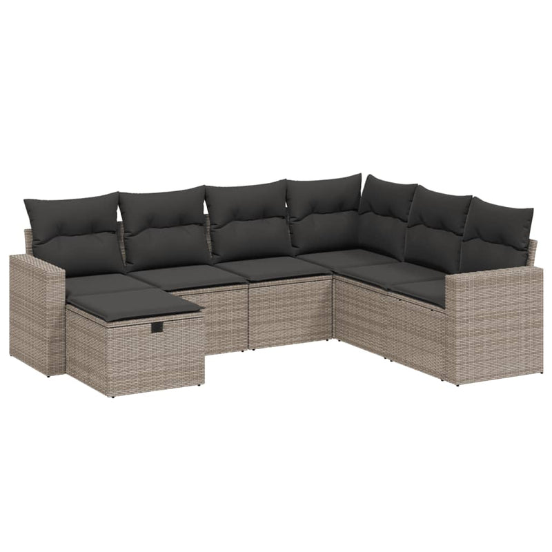 7-delige Loungeset met kussens poly rattan grijs