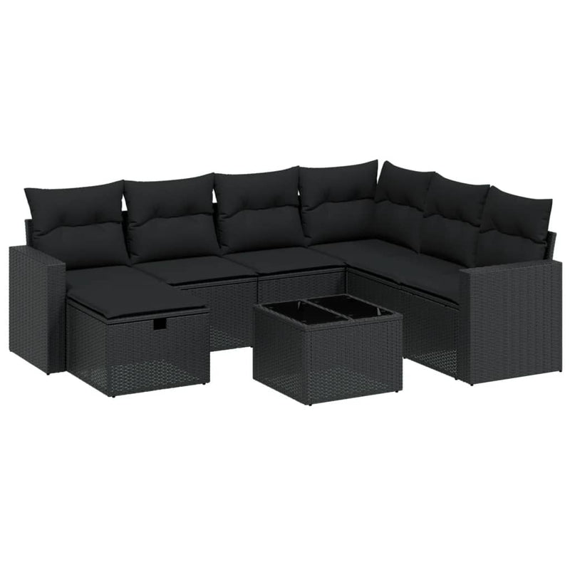 8-delige Loungeset met kussens poly rattan zwart