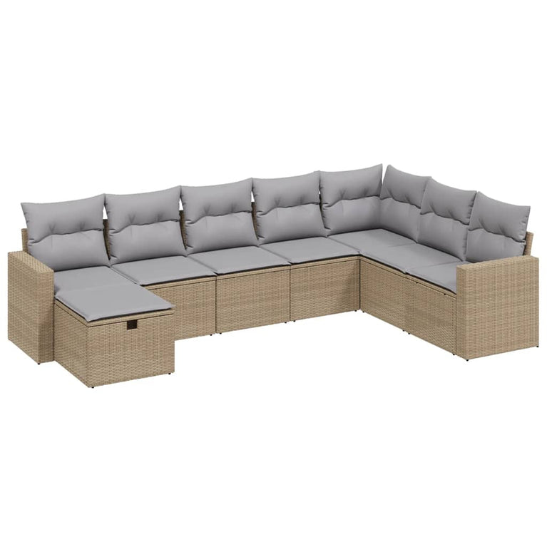 8-delige Loungeset met kussens poly rattan gemengd beige