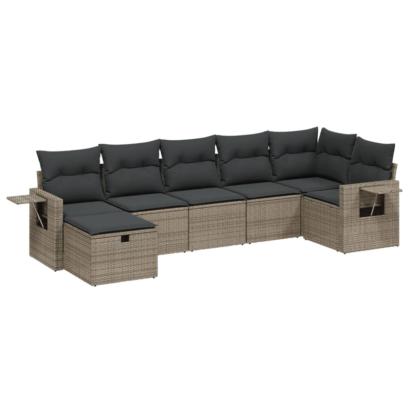 7-delige Loungeset met kussens poly rattan grijs