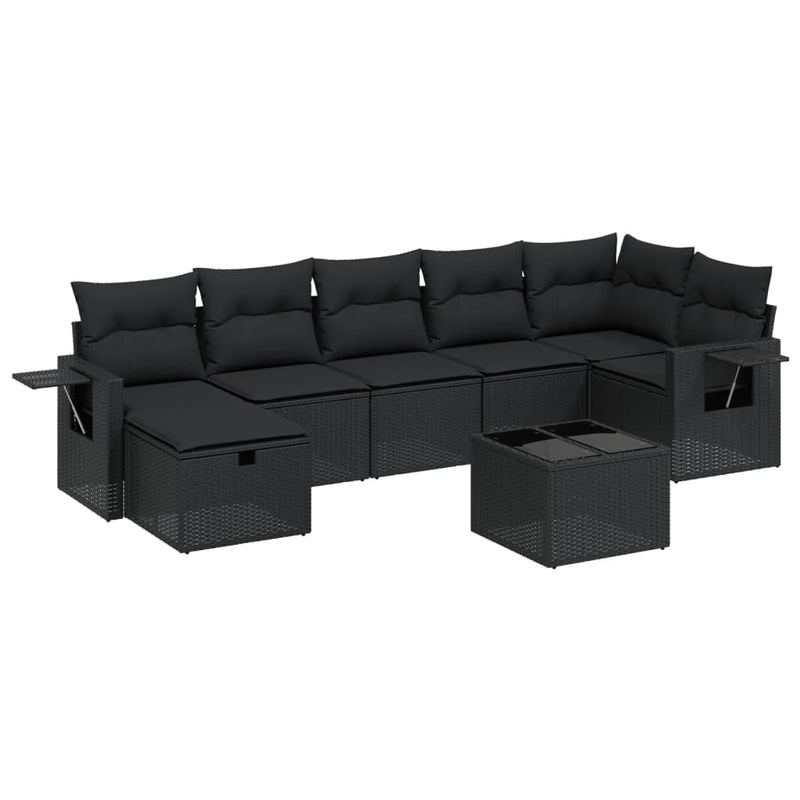 8-delige Loungeset met kussens poly rattan zwart