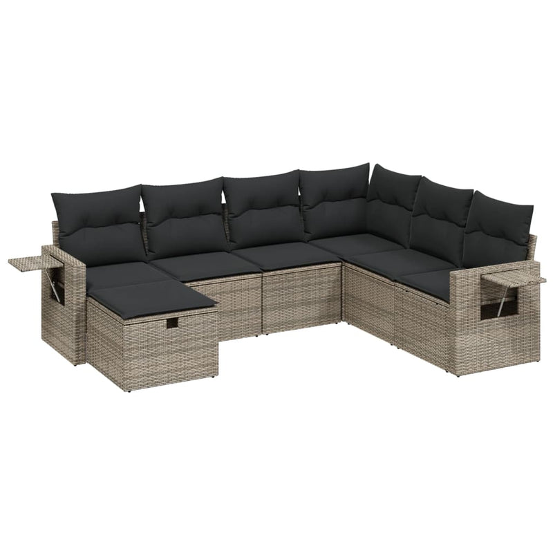 7-delige Loungeset met kussens poly rattan grijs