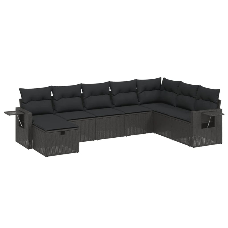 8-delige Loungeset met kussens poly rattan zwart