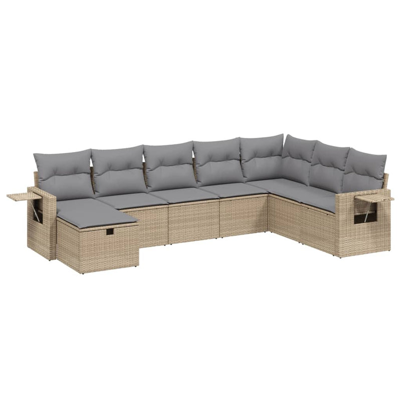 8-delige Loungeset met kussens poly rattan gemengd beige