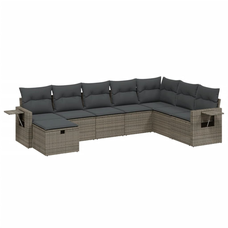8-delige Loungeset met kussens poly rattan grijs