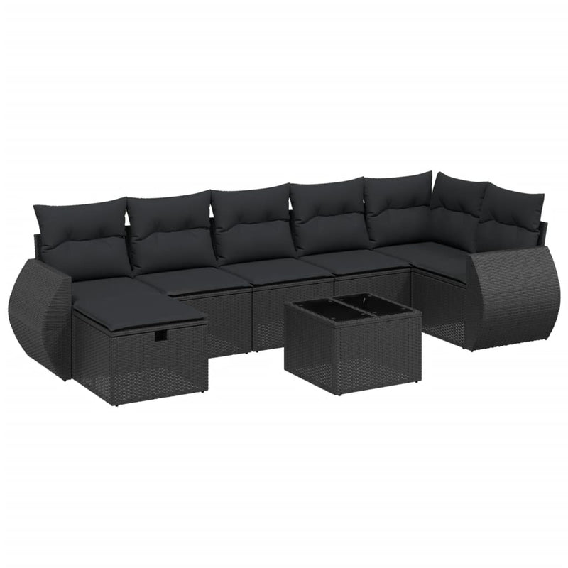 8-delige Loungeset met kussens poly rattan zwart