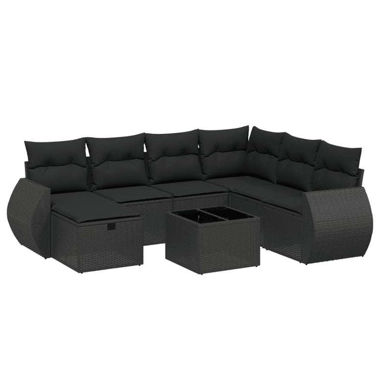 8-delige Loungeset met kussens poly rattan zwart