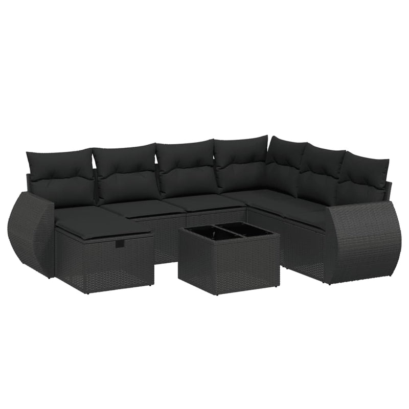 8-delige Loungeset met kussens poly rattan zwart