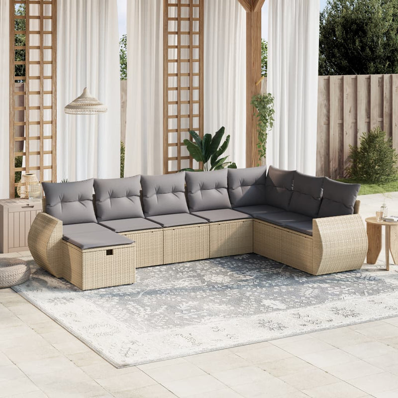 8-delige Loungeset met kussens poly rattan gemengd beige