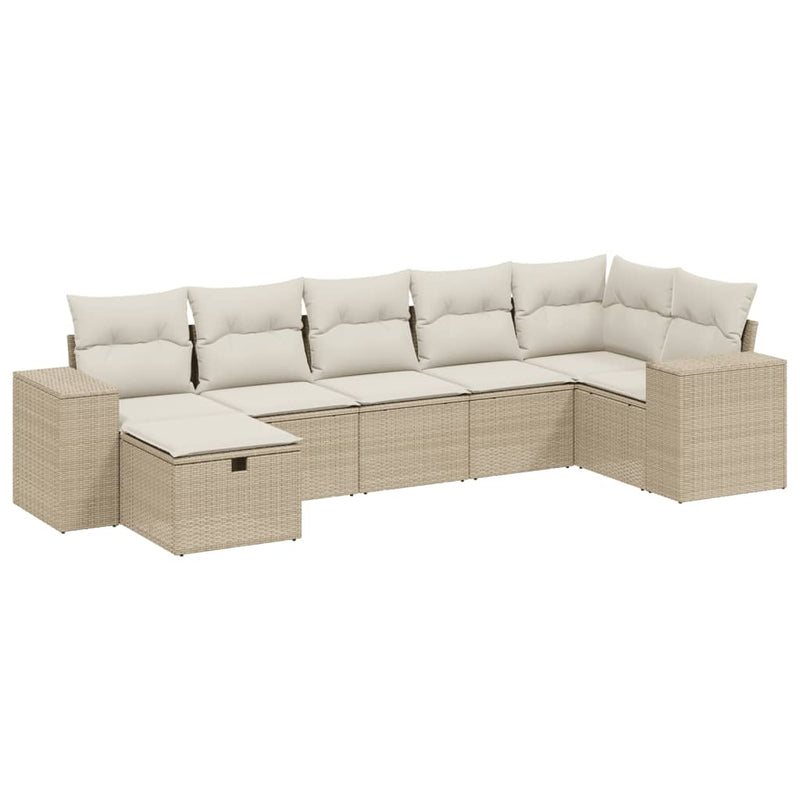 7-delige Loungeset met kussens poly rattan beige