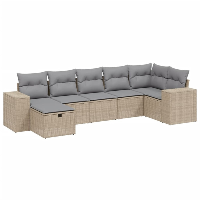 7-delige Loungeset met kussens poly rattan gemengd beige