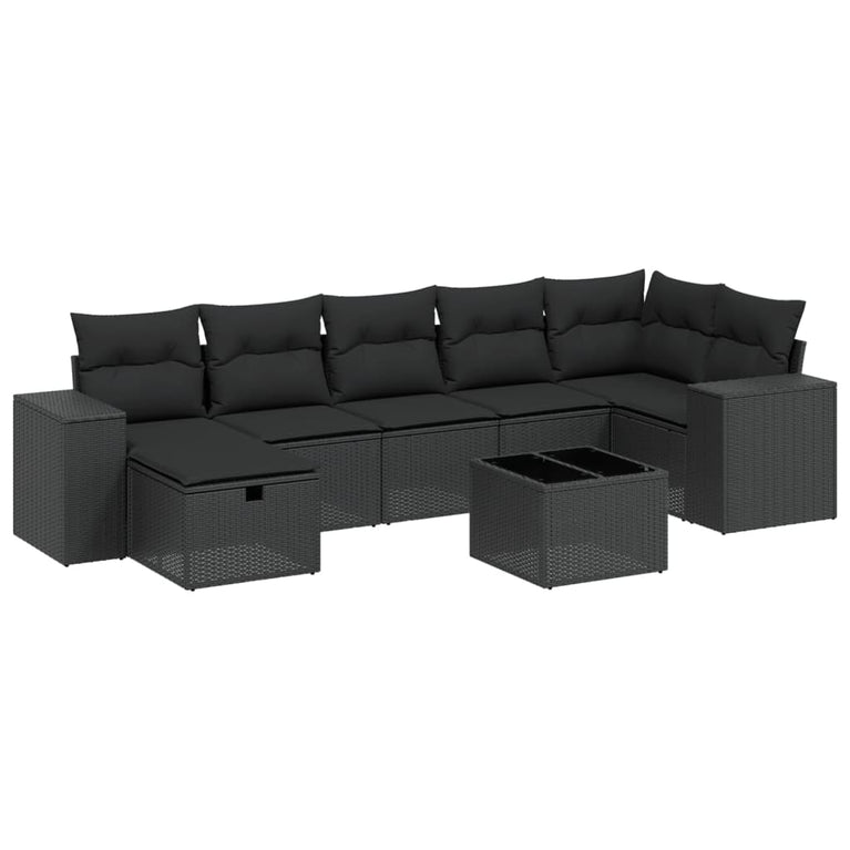 8-delige Loungeset met kussens poly rattan zwart