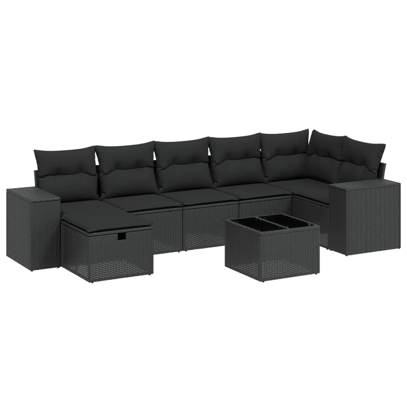 8-delige Loungeset met kussens poly rattan zwart