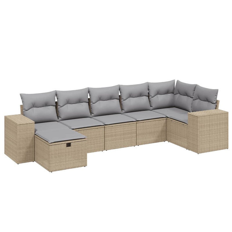 7-delige Loungeset met kussens poly rattan gemengd beige