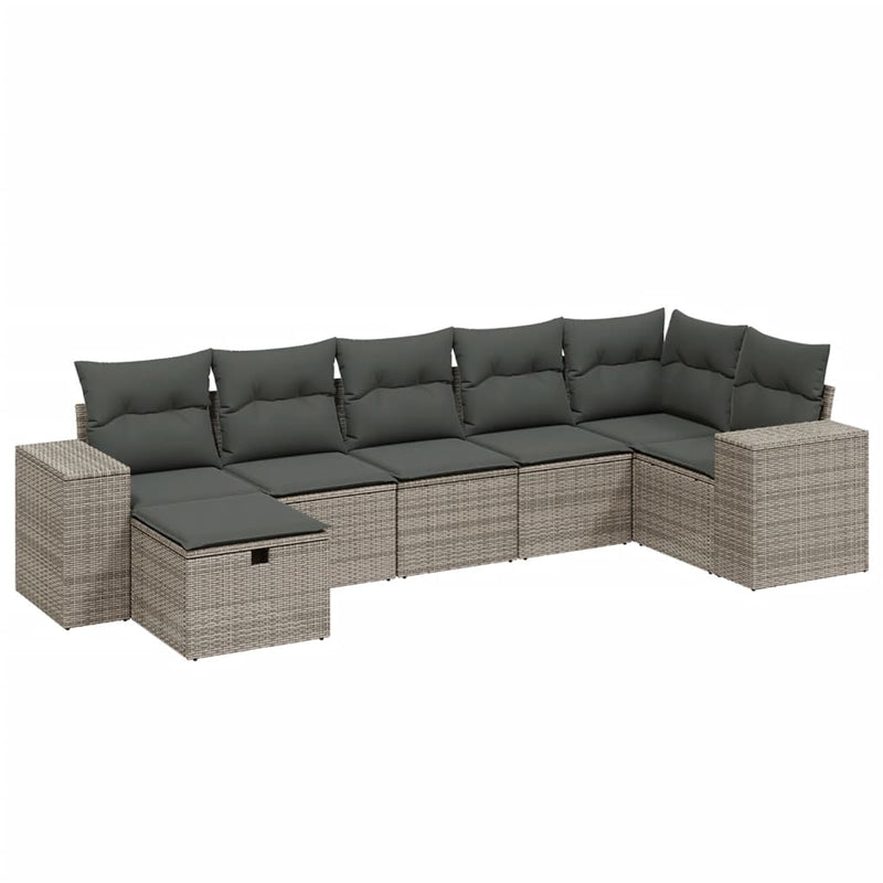 7-delige Loungeset met kussens poly rattan grijs