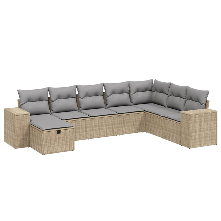 8-delige Loungeset met kussens poly rattan gemengd beige
