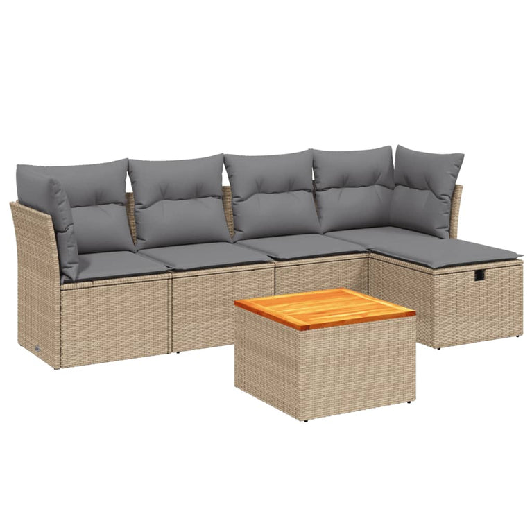 6-delige Loungeset met kussens poly rattan gemengd beige