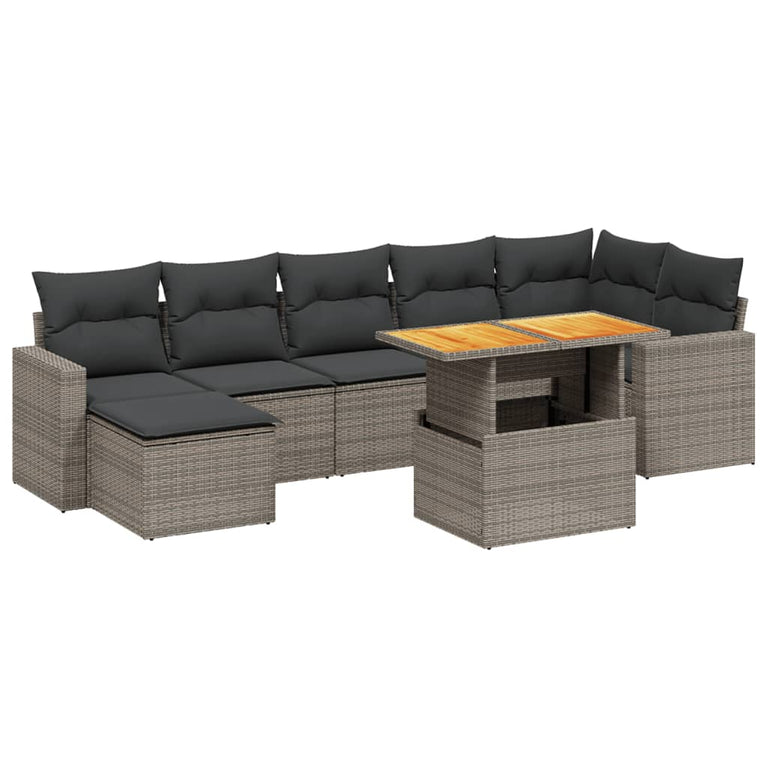 8-delige Loungeset met kussens poly rattan grijs