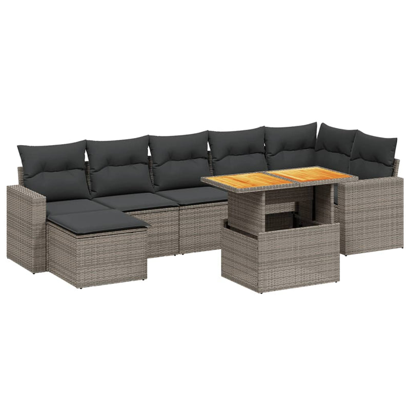 8-delige Loungeset met kussens poly rattan grijs