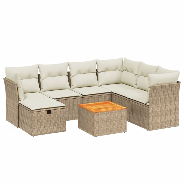 8-delige Loungeset met kussens poly rattan beige