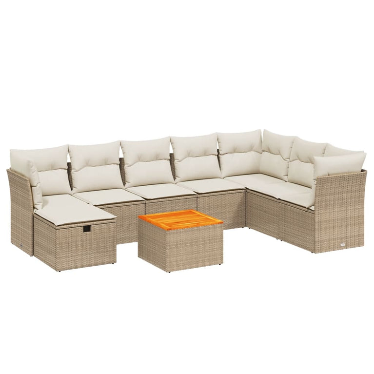 9-delige Loungeset met kussens poly rattan beige