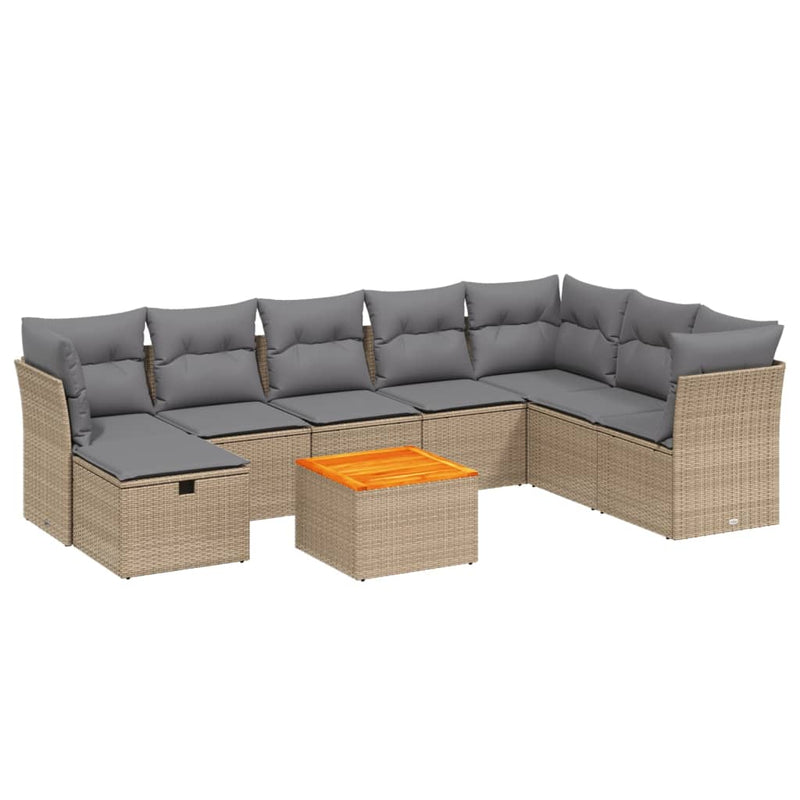 9-delige Loungeset met kussens poly rattan gemengd beige